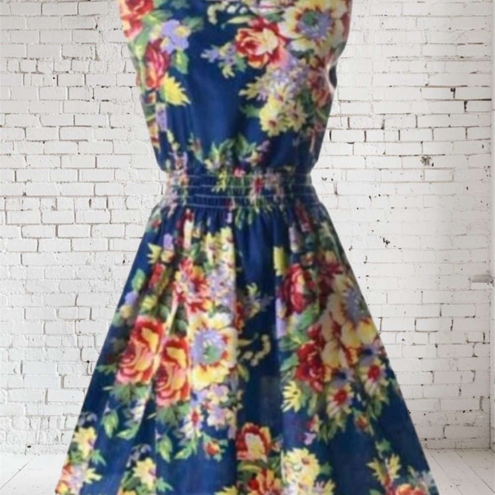 Floral Sleeveless Dress - Blue and Multicolor
